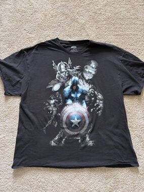 Marvel Black Short-Sleeve Tee with Captain America Shield & Avengers Graphic